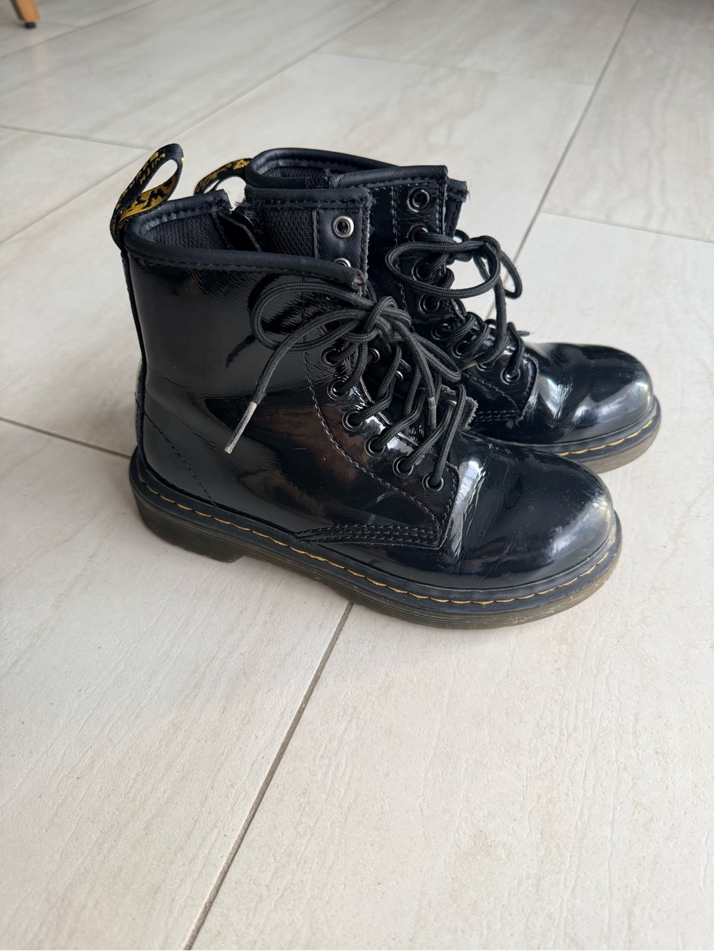 Dr. Martens Black Patent Lace-Up Kids Boots